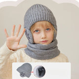 Children Hat Scarf Set Kids Beanie Caps Knitted Scarf Cap Ear Protection Winter Fleece Warm Scarf Hat for Baby Boys Girls 4-10Y