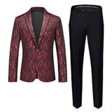 Fashion Brand Men's Jacquard Suit Classic Black / White / Blue Business Wedding Banquet Party Dress Men Blazers and Pants