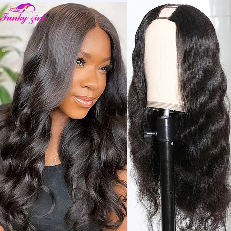 FG Body Wave U Part Wig Non-Lace Glueless Peruvian Remy Human Hair Wigs For Black Woman 150% density Middle Flawless Upart Wigs