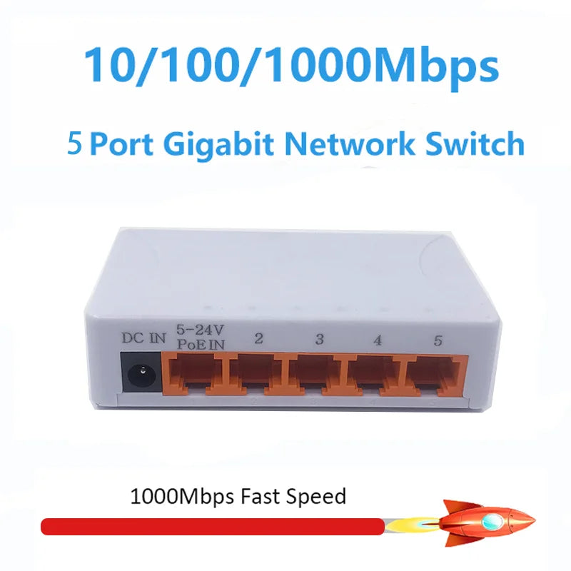 5 Port 1000Mbps Gigabit Network Switch Ethernet Smart Switcher High Performance RJ45 Hub Internet Splitter