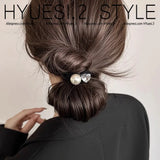 Elegant Faux Pearl Hair Ties High Elastic Seamless Black Scrunchies With Heart Diamond Women Girls Ponytail Holders Scrunchies