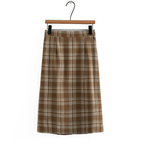 2023 Autumn Clothes Women Skirts Plus Size Vintage Plaid With Temperament Casual Calf Length Bottoms Curve