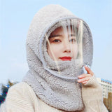 Winter Windproof Plastics Mask Scarf Cap One-Piece Riding Warm Pullover Hat Women Ear Protection Fluffy Soft Versatile Thermal