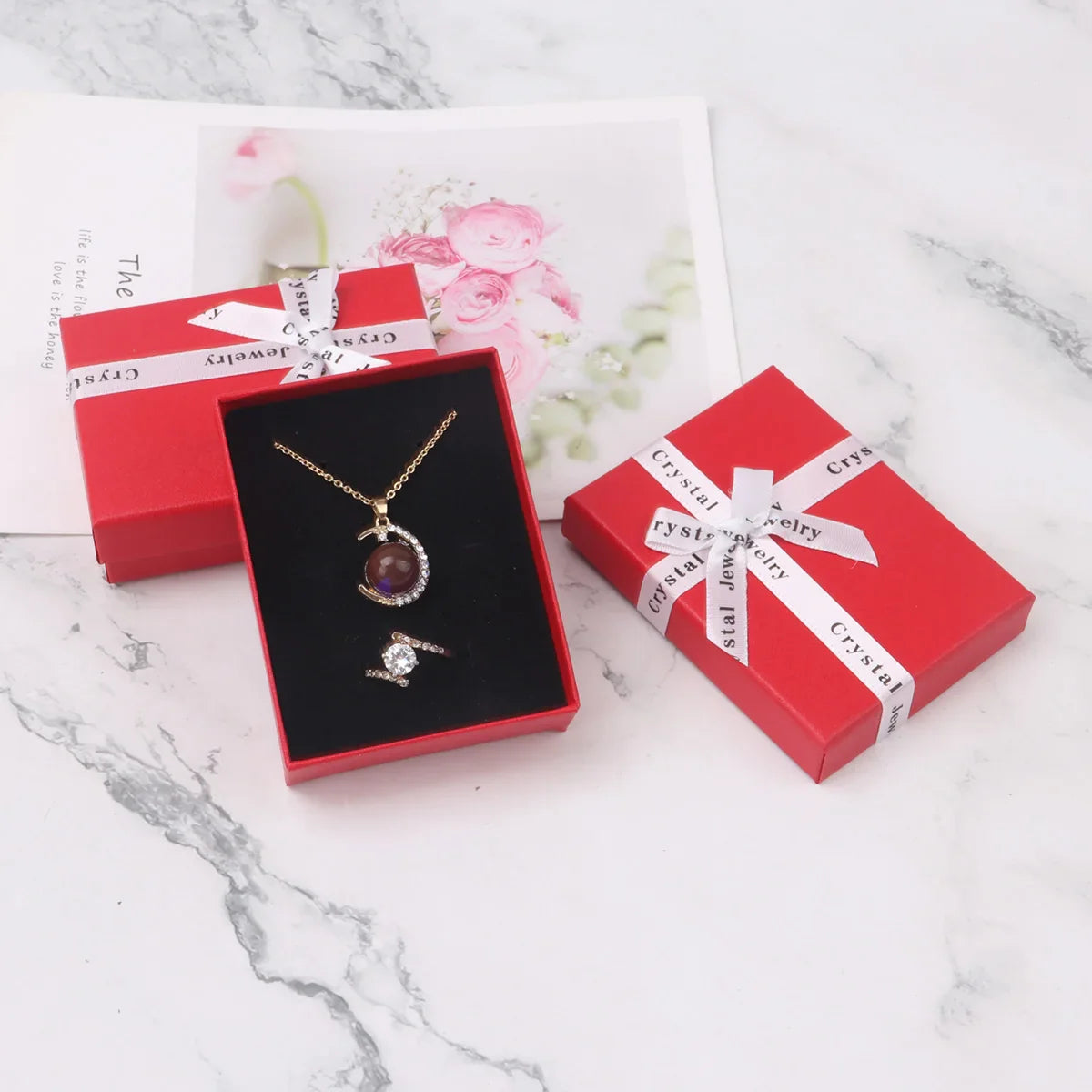 12pcs Cardboard Jewelry Set Bow Gift Box Ring Necklace Bracelets Earring Gift Packaging Boxes With Sponge Inside Rectangle