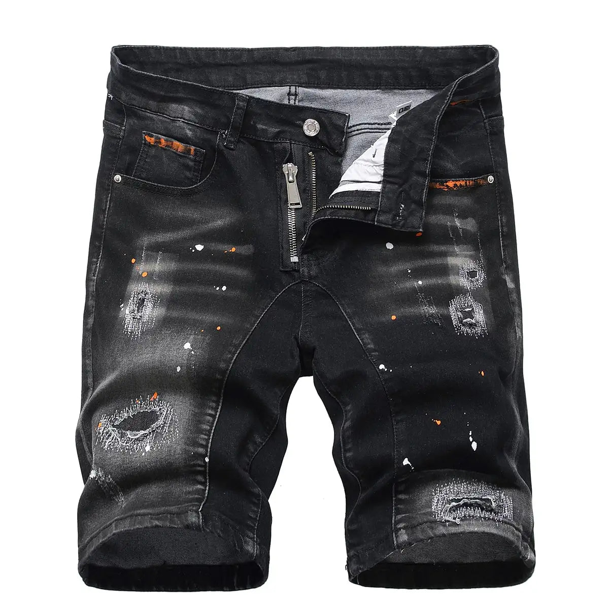 Men's Graffiti Ripped Short Jeans 2023 Summer New Fashion Casual Slim Big Hole Retro Style Denim Shorts Male Brand Clothes