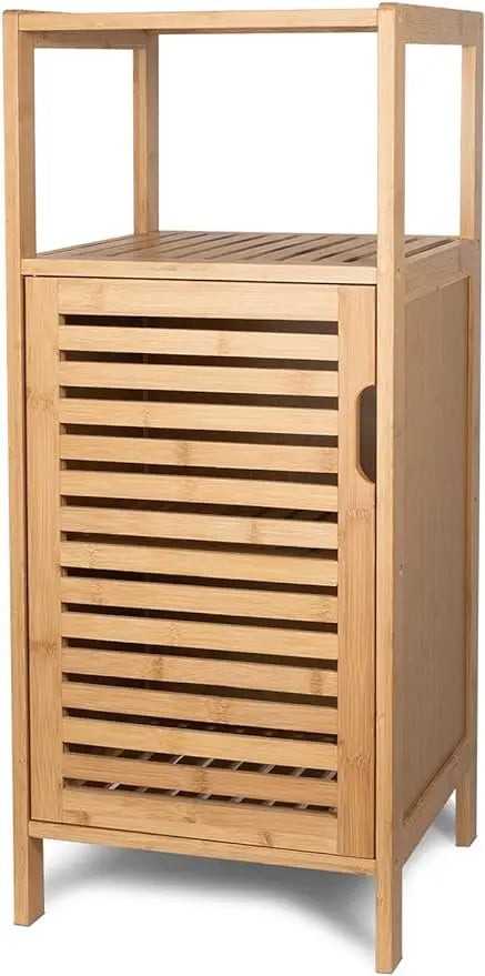 Purbambo Bathroom Bamboo Storage Cabinet, Freestanding Floor Cabinet with Door and Shelf for Bathroom, Living Room, Bedroom,