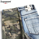 Supzoom 2023 New Arrival Top Fashion Hot Sale Ulzzang Autumn And Winter Stonewashed Camouflage Patchwork Jeans Men