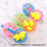 Kids Floating Bath Toys Mini Swimming Rings Rubber Yellow Ducks Fishing Net Washing Swimming Toddler Toys Water Fun