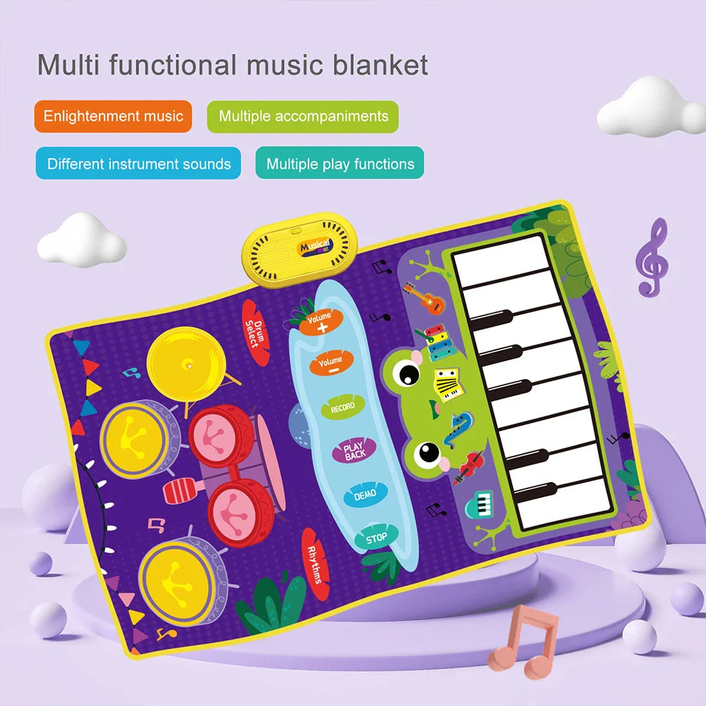 2 In 1 Baby Musical Instrument Piano Keyboard & Jazz Drum Music Touch Playmat Mat Early Education Toys for Kids Gift