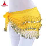 Belly Dance Belt for Women Chiffon Gold Coines Oriental Dancing Wear Accessies Girl's Chiffon Silver Coines Bellydance Hip Scarf