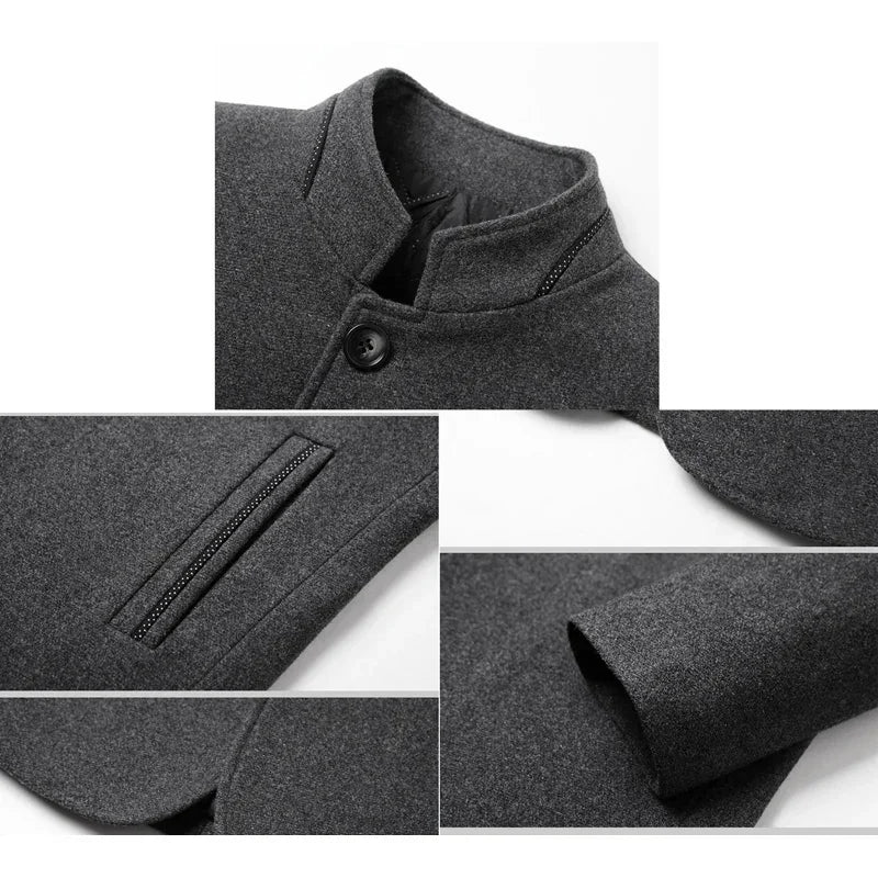 BROWON Brand Winter Coat Men Chinese Style Stand Collar Solid Coats for Men 2024 Autumn and Winter Business Casual Woolen Jacket