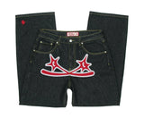 Vintage Gear Patch Punk Jeans High Street Spiderweb Straight Leg Pants Men's Wide Leg Pants Black Cargo Pants Y2k Clothes Baggy