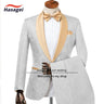 Champagne Men's Wedding Tuxedo Elegant Men 2-piece Suit Set Patterned Jacket Pants Formal Slim Fit Outfit