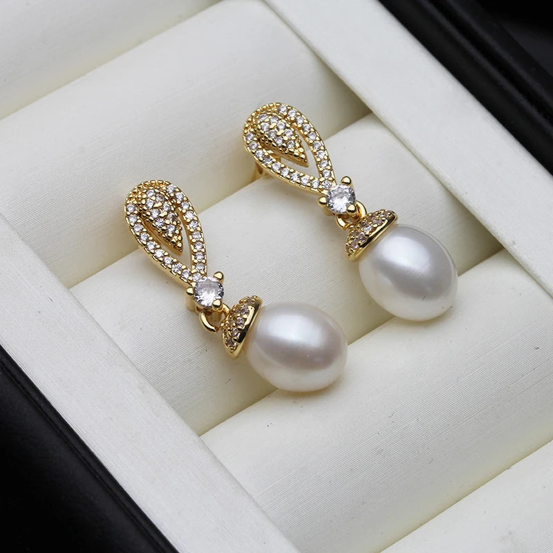 2024 New Dangling Natural Pearl Earrings For Women,Cute Boho Freshwater Pearl Earring Wedding Engagement Gift White Black