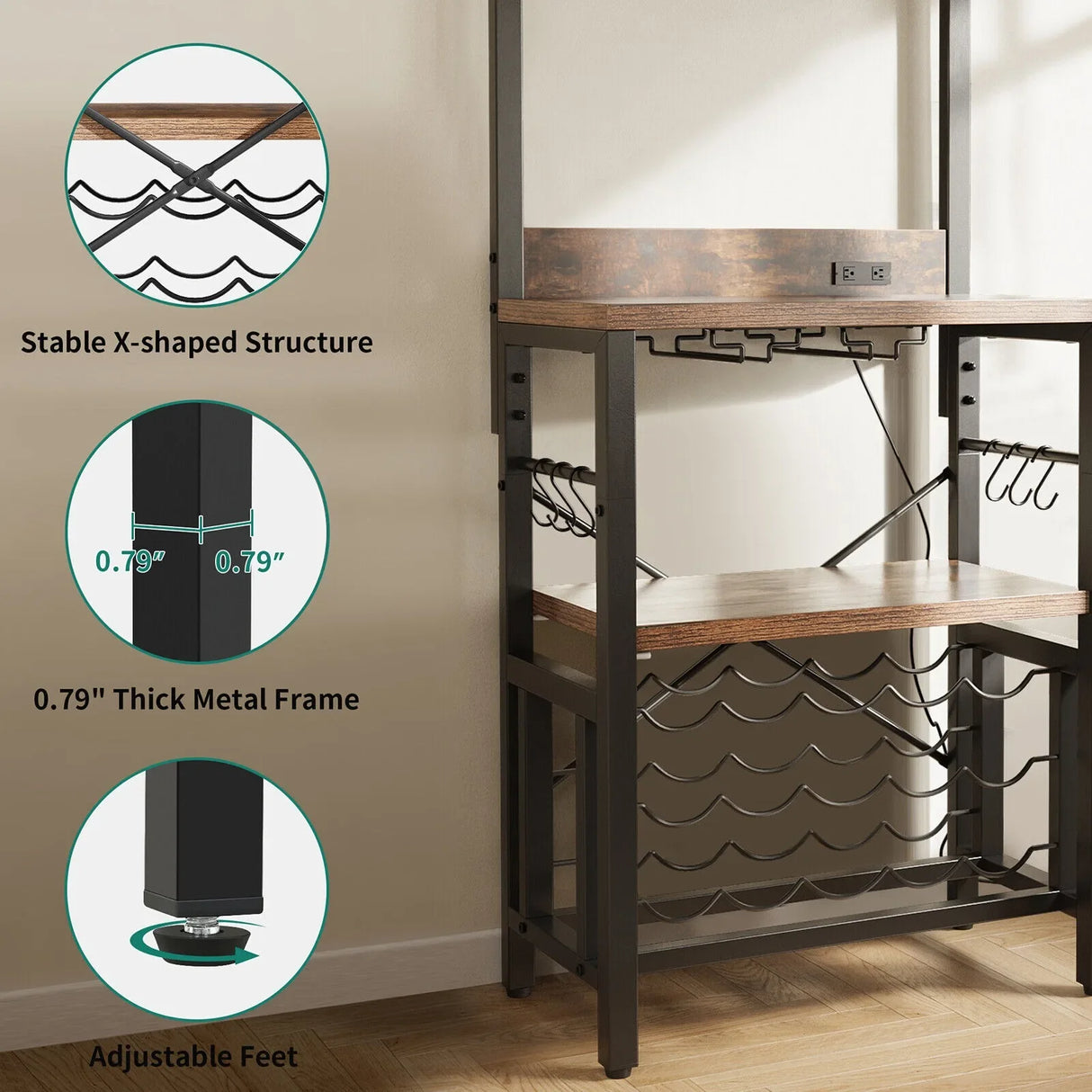 Kitchen Island with Storage, Bakers Rack with Power Outlet, Island Table for Kitchen,3 Tier Microwave Stand Oven Shelf