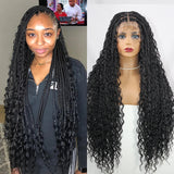 Boho Braided Lace Frontal Wig Wave Curly Goddess Locs Lace Front Braided Wig Pre-plucked With Baby Hair Synthetic Box Braids Wig