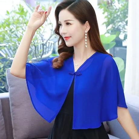 Korean Solid Chiffon Transparent Sunscreen Shawl Female Summer Air Conditioned Blouse Cardigan Neck Guard Cloak Silk Scarf R13