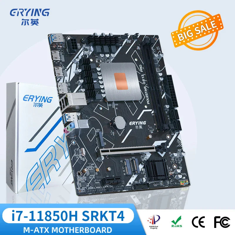 ERYING M-ATX DIY Gaming PC Motherboard with Onboard 11th Core Interpose Kit i7 11850H 2.5GHz 8C16T 24MB Computer Assembly Set