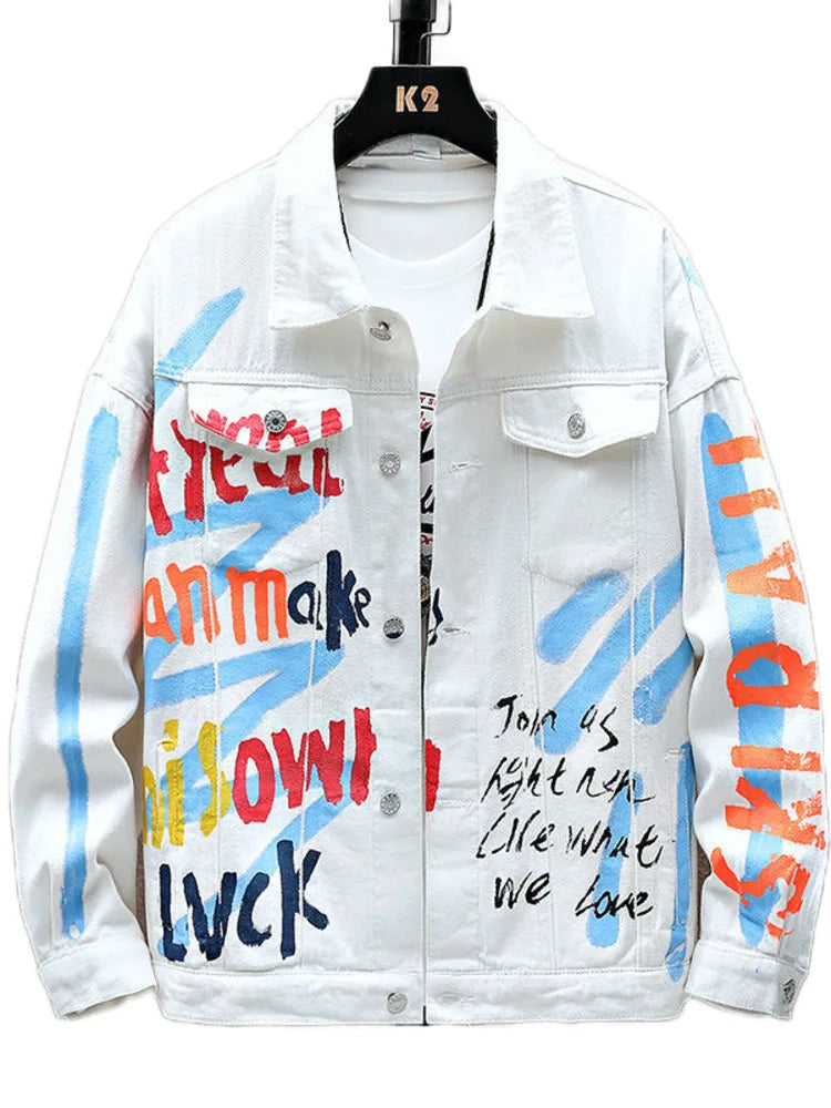 Cowboy New Hip Hop Chic Letters Printed Jeans Jacket Men Casual Streetwear Short Style Loose Denim Jacket Coat Men Spring Jacket