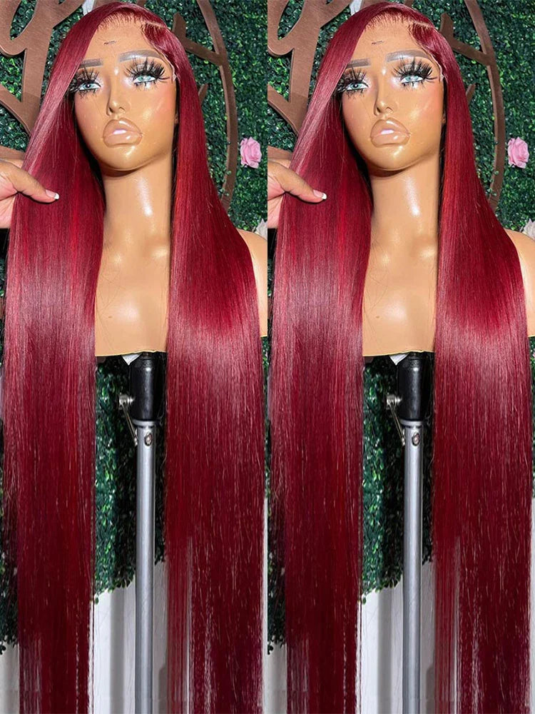 Burgundy 13x6 HD Lace Frontal Human Hair Wig Straight Red 13x4 Lace Front Human Hair Wigs For Women Pre Plucked 99J Colored Wig