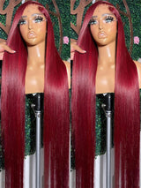 Burgundy 13x6 HD Lace Frontal Human Hair Wig Straight Red 13x4 Lace Front Human Hair Wigs For Women Pre Plucked 99J Colored Wig