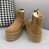 Suede Flats Women Ankle Snow Boots Platform Warm Winter Casual Shoes 2024 New Fashion Womens Thickened Short Plush Chelsea Boots