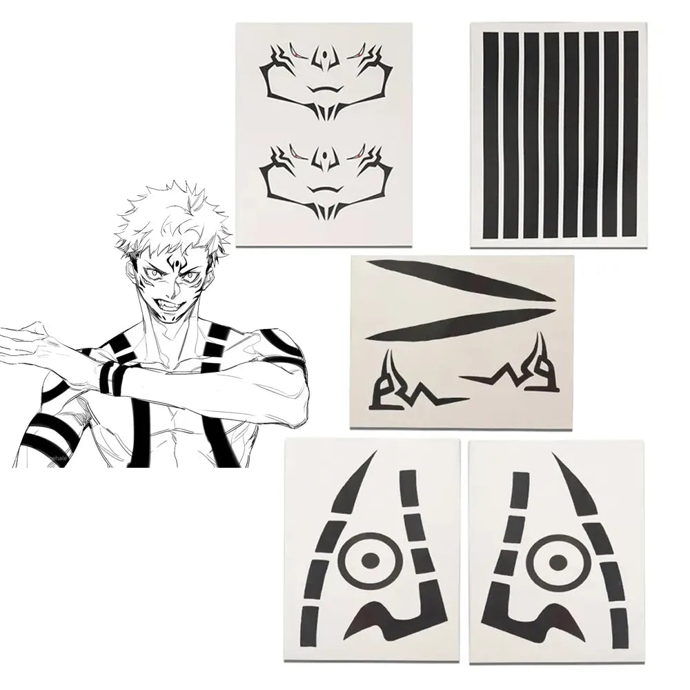 Anime Jujutsu Kaisen Ryomen Sukuna Full Body Tattoo Cosplay Waterproof Sticker Halloween Masquerade Fake Tattoo Stickers Prop