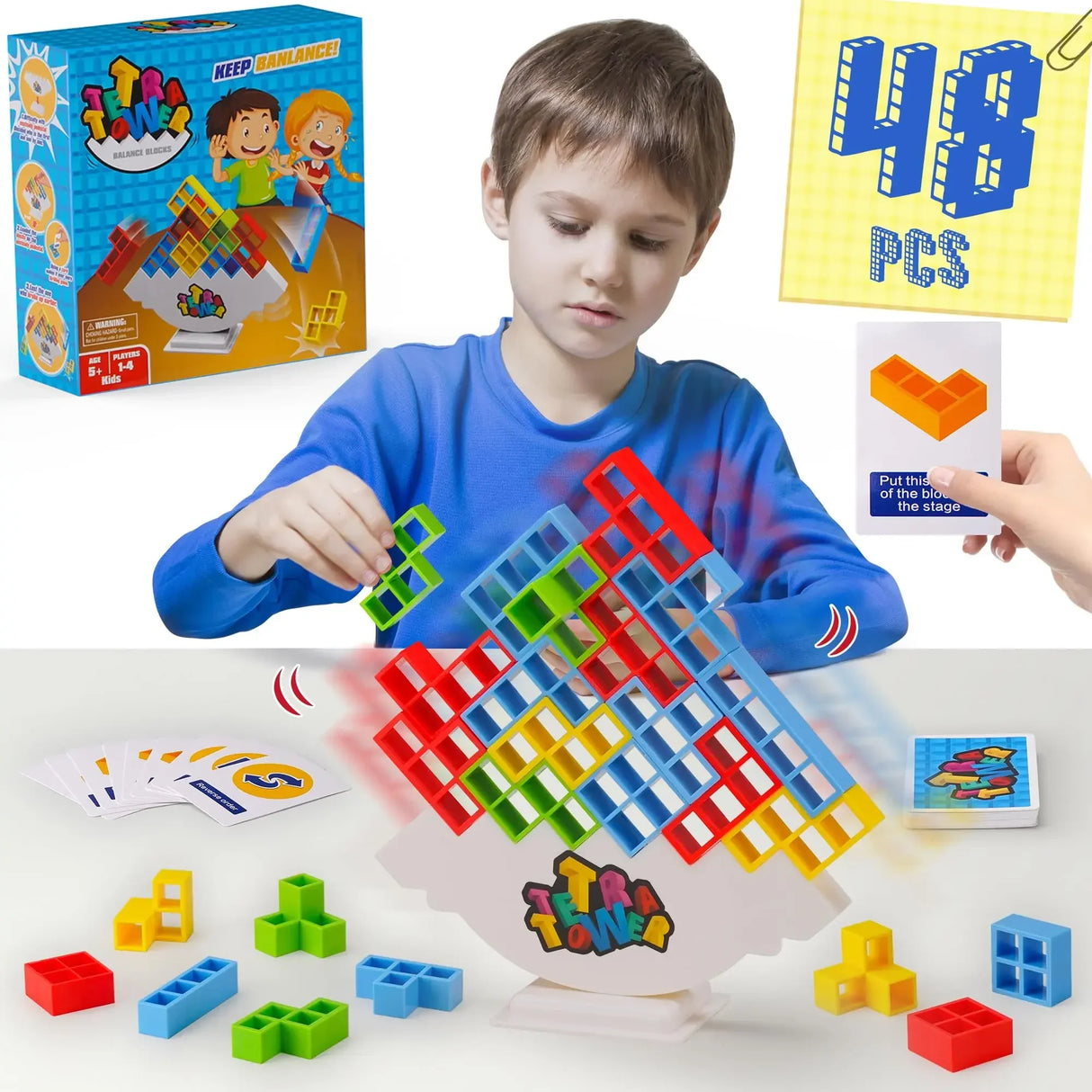 48PCS Balance Toys Stacked Tower Board Game Stacking Building Blocks Puzzle Assembly Bricks Educational Toys for Children Adults