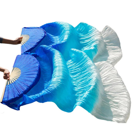 Belly Dance Fan 100% Real Silk Veils 1pc Left hand+1pc right hand Bamboo Handmade Dyed color Performance Practice Dancing Fans