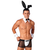 Mens Waiter Tuxedo Lingerie Sexy Cosplay Costume Role Play Uniform See Through Briefs Underwear with Bunny Ears Headband Collar