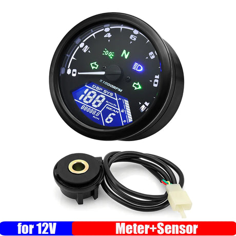 Universal Motorcycle Instrument Digital LCD Speedometer Meter Sensor Tachometer 0~12000RPM for 1-4 Cylinder Motorbike 12V