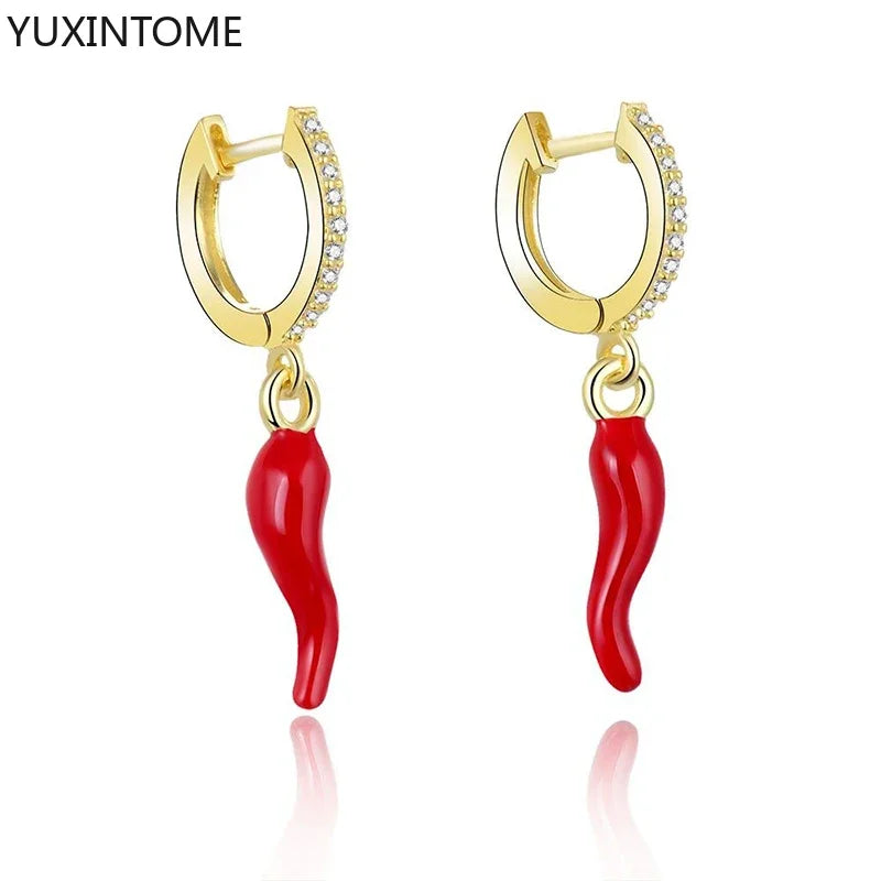 Yellow Red Small Chili Hoop Earrings For Women Girl Creative 925 Sterling Silver Ear Buckle Earrings Gifts Female Jewelry