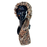 Leopard Print Double Layer Silky Bonnet Adjustable Elastic Band High Quality Satin Nightcap  Free Shipping