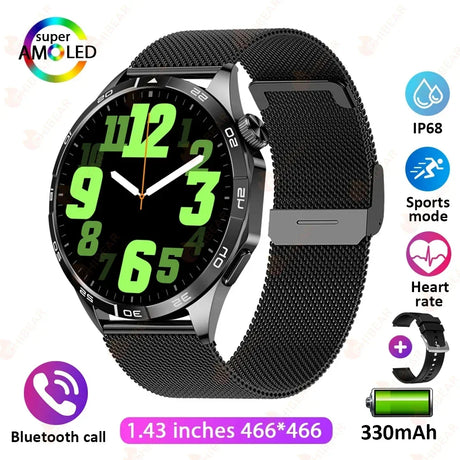 New WATCH GT 4 Smart Watch Men GPS Tracker 1.43 Inch AMOLED 466*466 Screen Always Display Bluetooth Call Smartwatch for Android