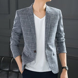 High-quality Men's Casual Suit Jacket Plaid Western Slim Fit Korean Fashion One-piece Suit Single-breasted Thin Handsome Jacket