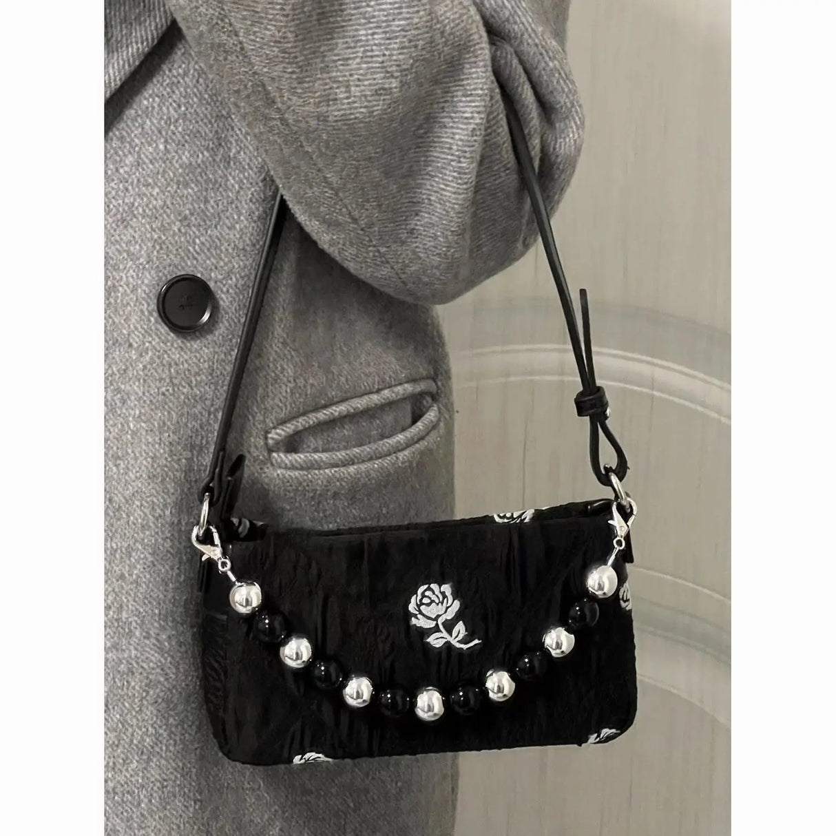 Black Motor Nylon Shoulder Bag for Women Hot Girls Gold Chain Underarm Wand Handbag Luxury Designer Cool Gothic Motor Style New