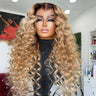 Ombre Honey Blonde Loose Curly Glueless Synthetic Hair Lace Front Wig For Black Women High Temperature Fiber  Hairline Cosplay