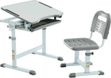 Kids Multifunctional Desk and Chair Set, Height Adjustable Children School Study Desk with Tilt Desktop, Metal Hook and Storage