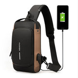 Anti-theft Tape Bag Portable Backpack with USB Charging Port Male PU Shoulder Outdoor Sports Crossbody Bag Men Fashion Chest Bag