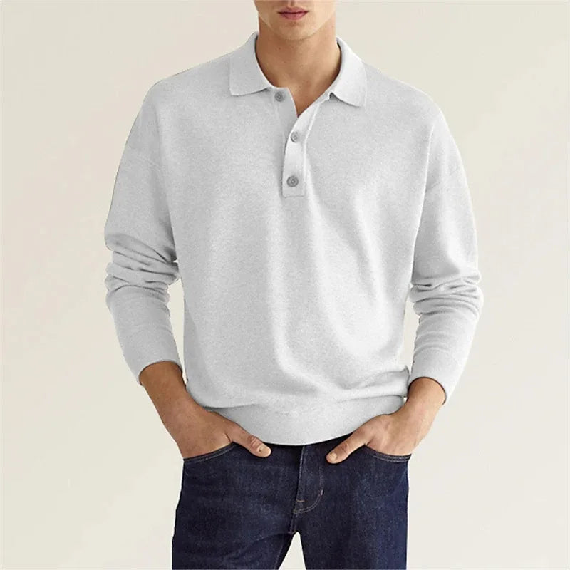 2023 burst spring autumn long sleeve V-neck button men's casual shirt polo shirt