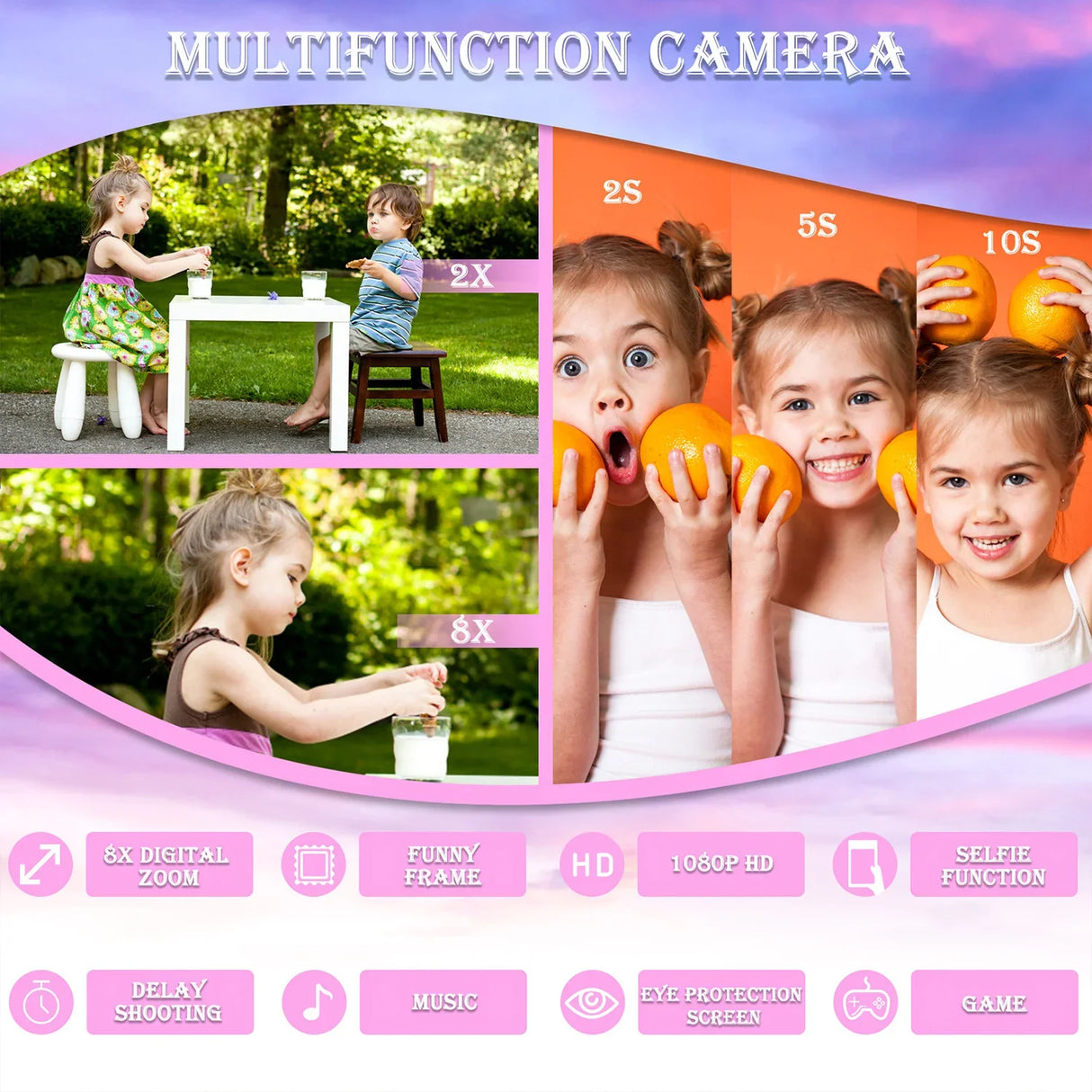 Kids Mini Camera Cartoon Unicorn Toys for Girls Boys Birthday Gifts 1080P HD 2inch Screen With 32G SD Card Record Life Camera