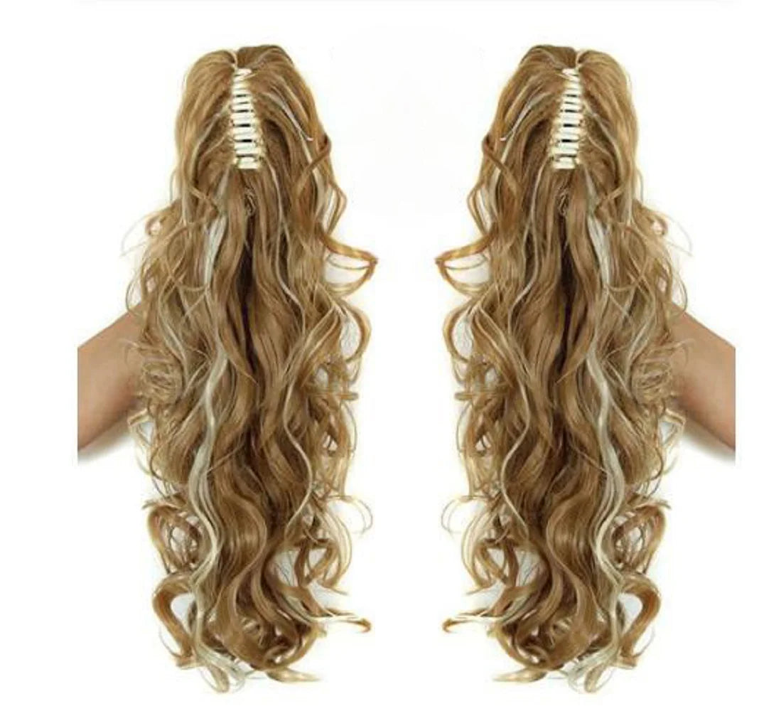 Synthetic Long Wavy Claw Clip On Ponytail Drawstring Hairpiece Wave Curly Black Brown Blonde Ombre Fake Hair for Women