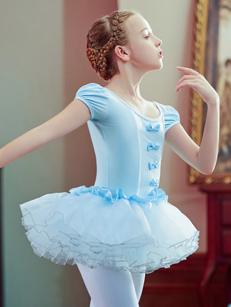 Girl's Elegant Ballet Dress  Short Sleeve Dance Wear Sports Skirt Kids Toddler Gymnastics Practice Dancing  leotardos