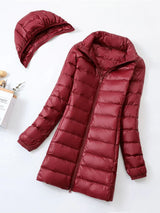 Women Hood Detachable Winter Puffer Jackets 2023 Ultra Light Hooded Duck Down Coats Fashion Office Lady Long Feather Parkas 7XL