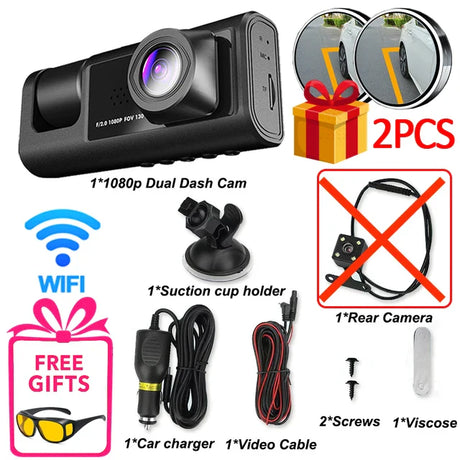 3 Channel WiFi Dash Cam for Cars Camera 1080P Video Recorder Rear View Camera for Vehicle Car DVR Car Accessory Free Mirror