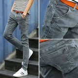 New Autumn Winter Hip Hop Kpop Brushed Denim Fabric Wash Ripped Korean Fashion Men Tight Designer Original Cowboy Slim Trousers