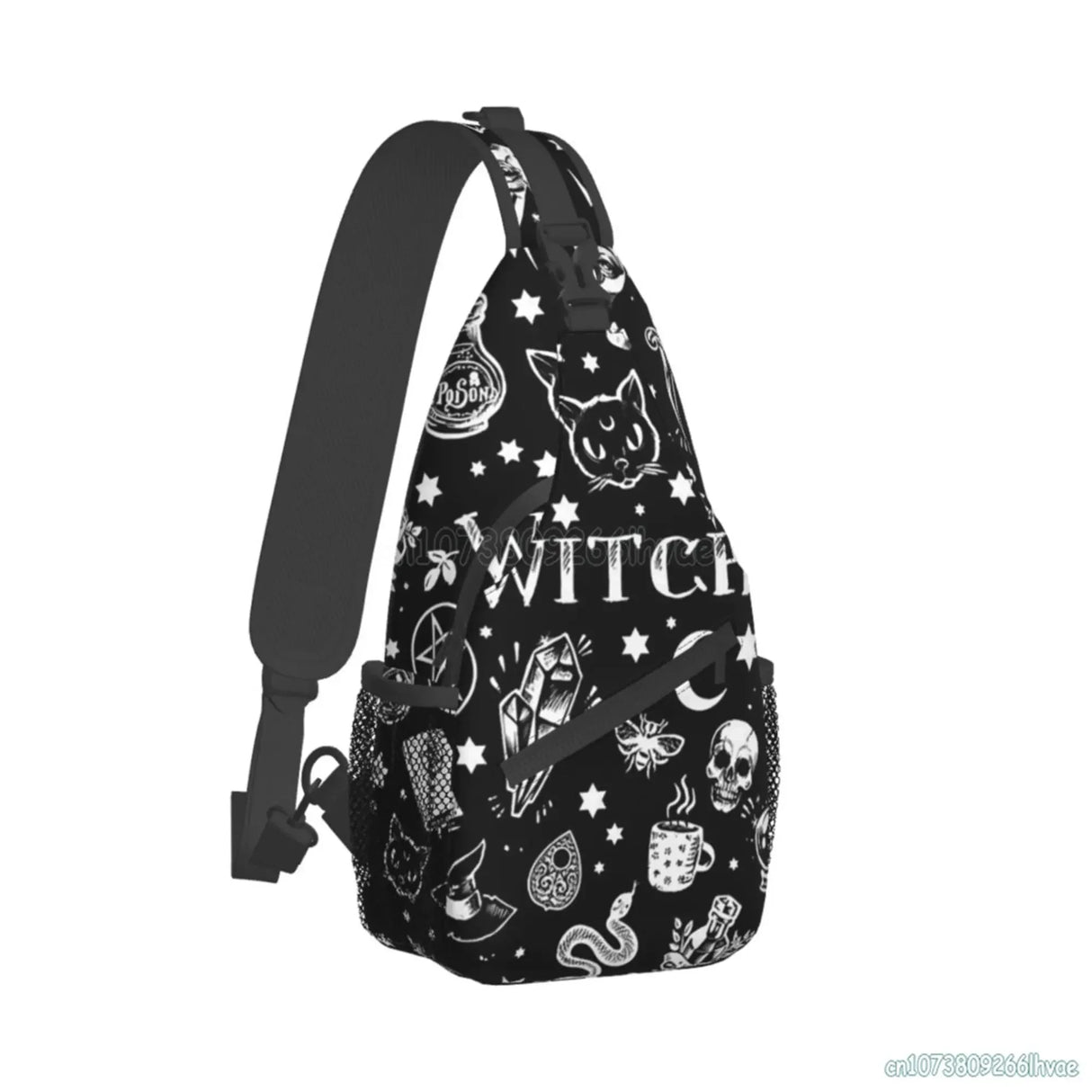 Gothic Skull Cat Moon Pattern Sling Bag Women Crossbody Chest Backpack Hiking Daypack Men Travel Casual Rideing Outdoor Beach