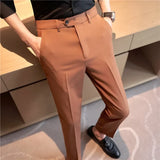 British Style Men High Waist Dress Pants 2023 Autumn Solid Color Casual Trousers Slim Fit Formal Suit Pants Fashion Men Clothing