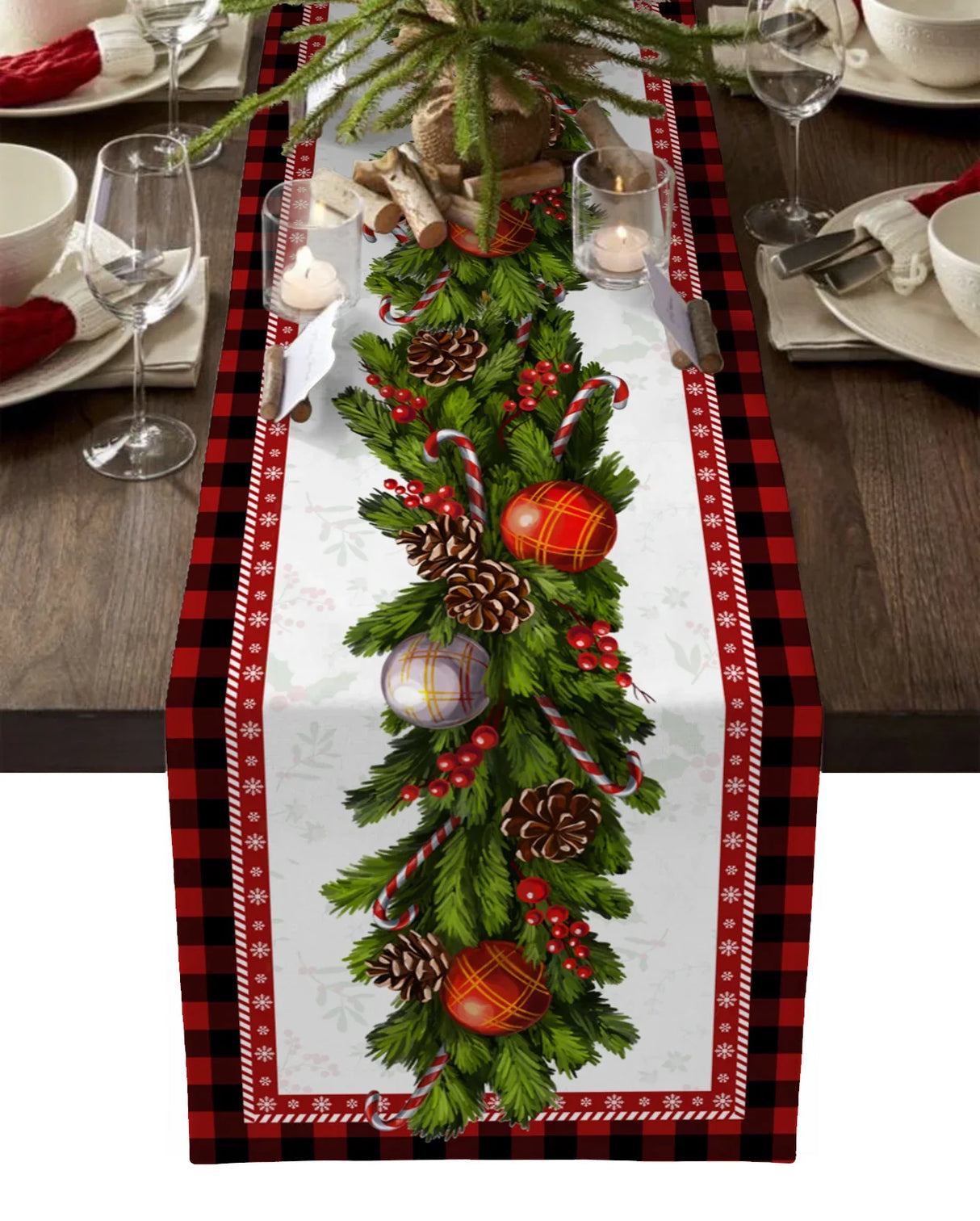 Christmas Tree Pine Needles Candy Bow Table Runner Wedding Decor Table Cover Christmas Decoration Holiday Party Tablecloth