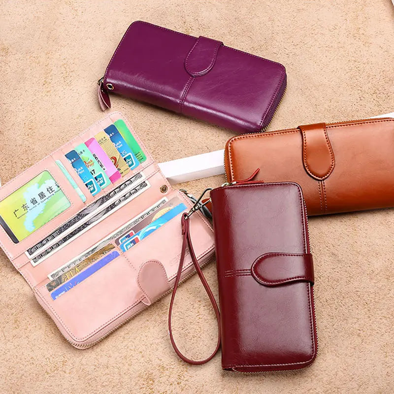 2024 Classic 100% Genuine Leather Fashion Women's Wallet Female Clutch Purse Long Wallet Women's Purses Money Bag Coin Purse